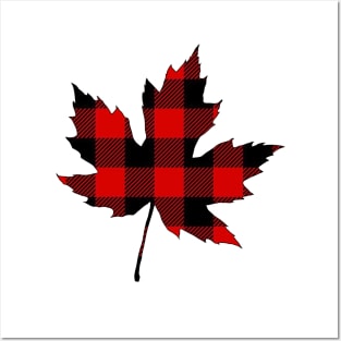 Red Plaid Maple Leaf Posters and Art